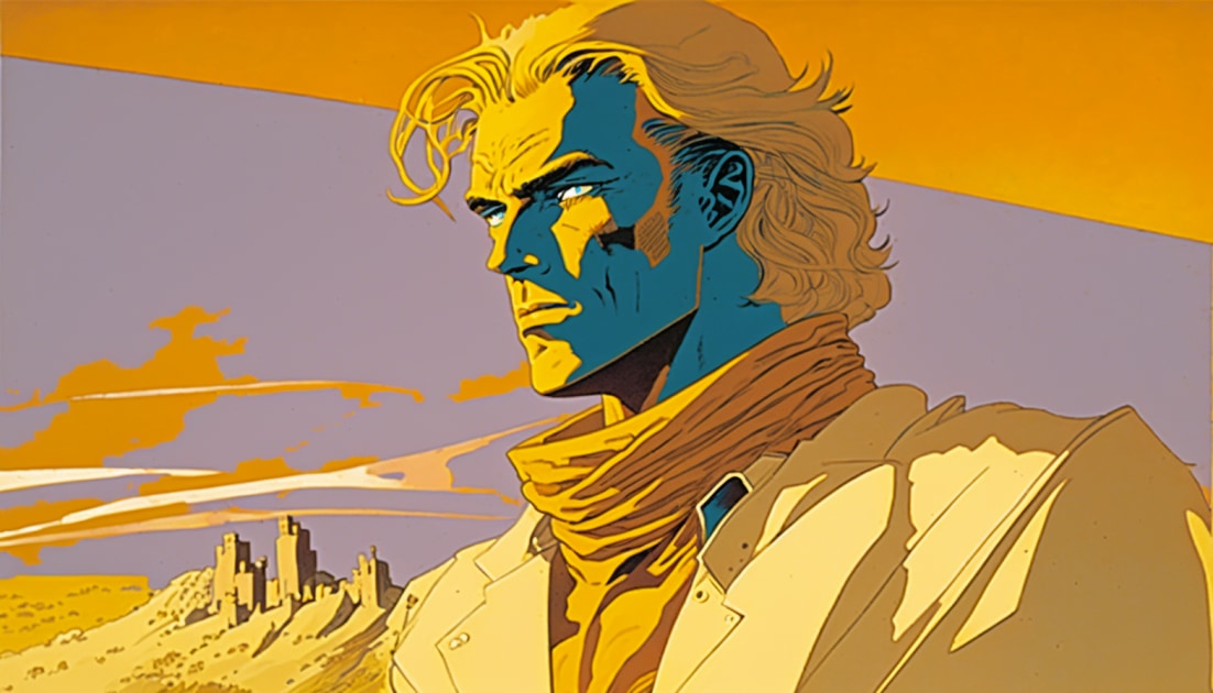 Moebius-style illustration of dio brando