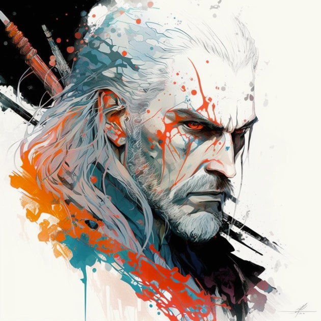 geralt-of-rivia-art-style-of-yoshitaka-amano