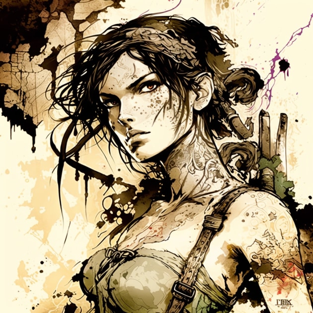 lara-croft-art-style-of-yoshitaka-amano